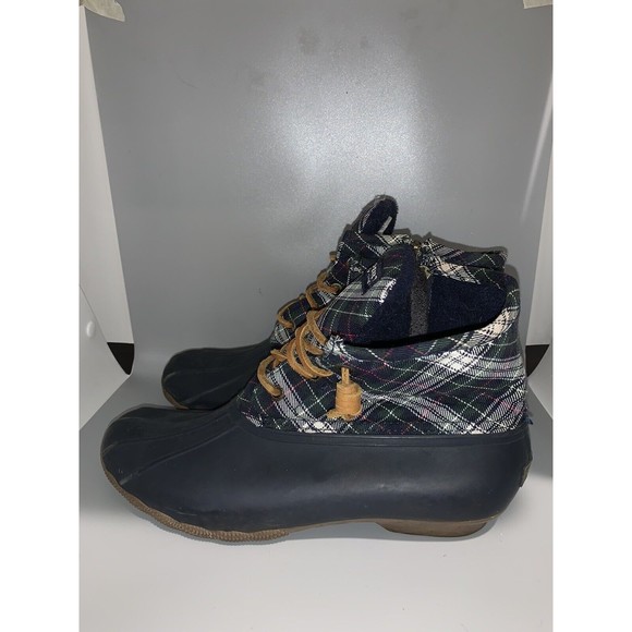 Sperry Womens 10 Blue Top Sider Saltwater Plaid Duck Boot STS94187 Rubber - Picture 3 of 8